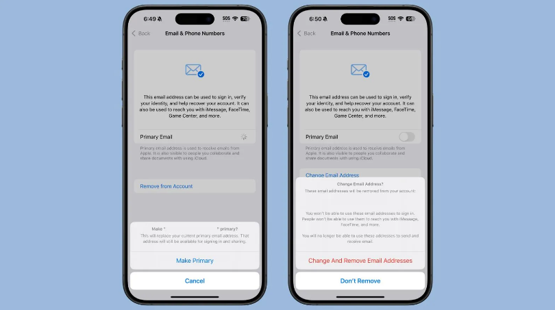 汤旺河苹果手机维修分享苹果 iOS 18.1 支持设置“主要”邮箱地址并更改 iCloud 邮箱 