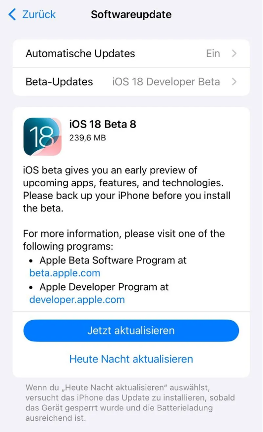 汤旺河苹果手机维修分享苹果 iOS / iPadOS 18 开发者预览版 Beta 8 发布 